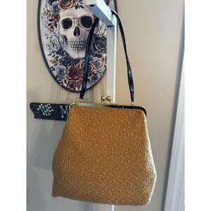 Stunning Glenda Gies mustard yellow wool handbag with kiss lock